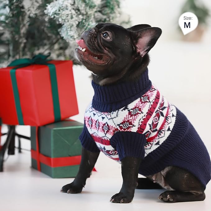 IECOii XL Dog Sweater,Large Dog Christmas Sweater,Warm Pullover Knitwear For Male Female Dog,Holiday Turtleneck Sweater For Large Dogs Boy Girl,Blue Dog Sweater For English Bulldog,Corgi,Boxer,X-Large