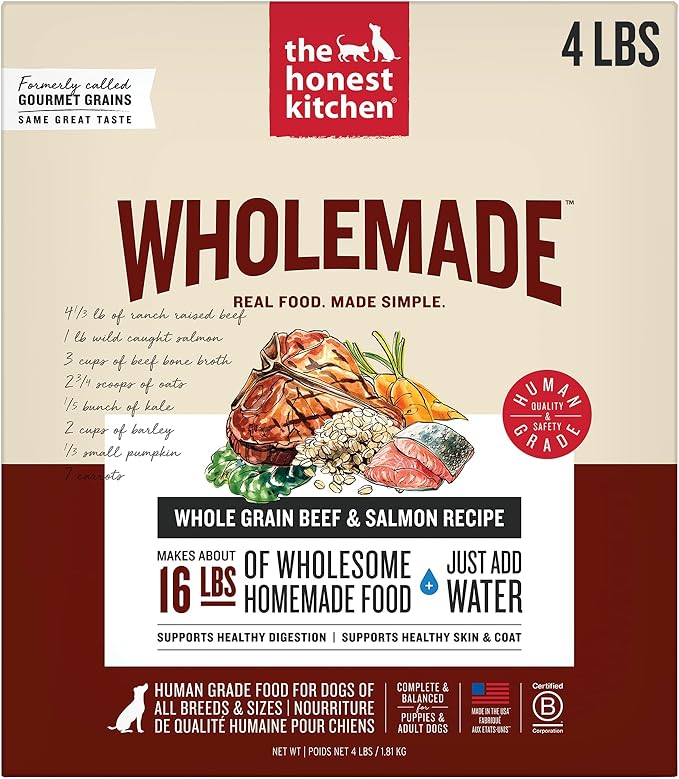The Honest Kitchen Human Grade Wholemade™ Dehydrated Whole Grain Beef & Salmon Dog Food - Complete & Balanced Meal or Topper - 10 lb Box