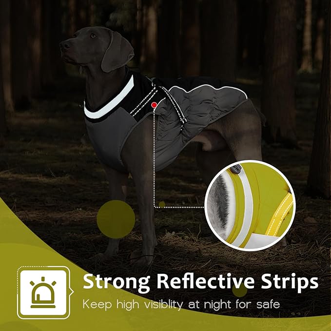 Dog Winter Coat with Harness, Dog Jacket, Pet Clothes with Zipper on Back, Waterproof Windproof Warm Vest, Reflective Cold Weather Coats, for Small Medium Large Dogs, Thick, Green, S