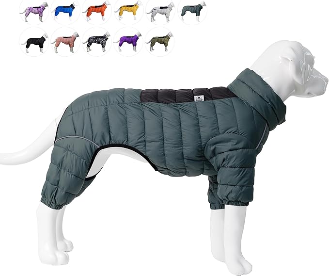 Lovelonglong Dog Coat, 4 Legs Covered Waterproof Windproof Reflective Warm Dog Vest, Zippered Adjustable ArmyGreen XL