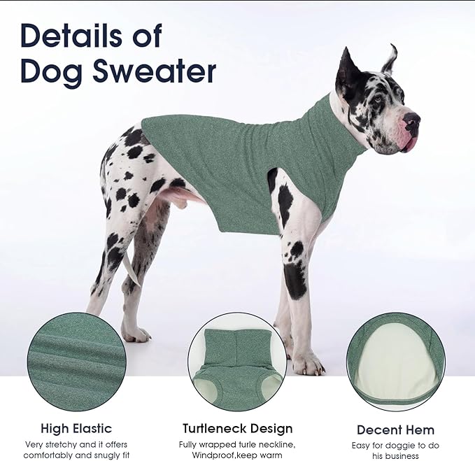 IECOii Small Dog Sweater,Stretch Fleece Vest - Green, Medium,Warm Pullover for Winter Spring Fall, Soft & Lightweight Dog Sweatshirt Indoor Outdoor Clothes,Turtleneck for Small Medium Dogs Girl Boy