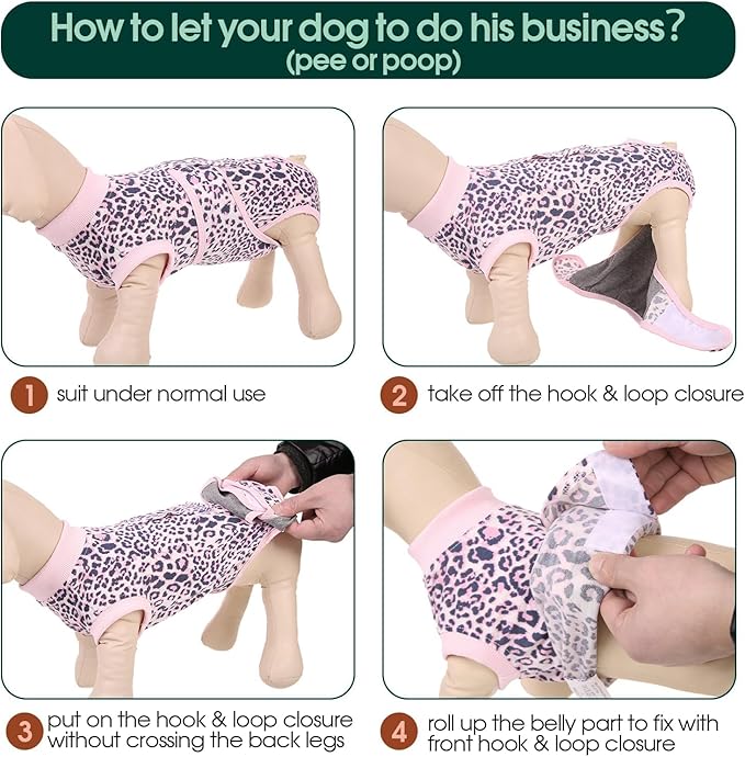 Kuoser Dog Recovery Suit Female, Soft Puppy Surgery Suit, Dog Recovery Suit After Surgery, Post-Op Onesie for Female & Male Dogs, Soft Protective Wear, PinkLeopard S