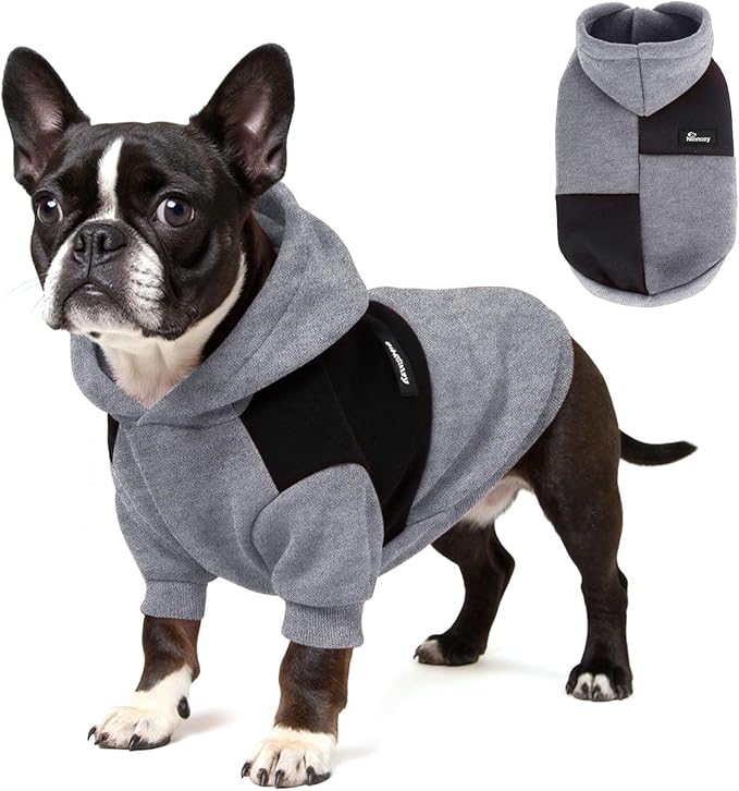 Dog Hoodie with Fleece Lining - Premium Winter Warm Dog Sweater for Small, Medium Dogs, Puppy - Dogs Sweatshirt Contrast Color Design (Grey&Black, XL)