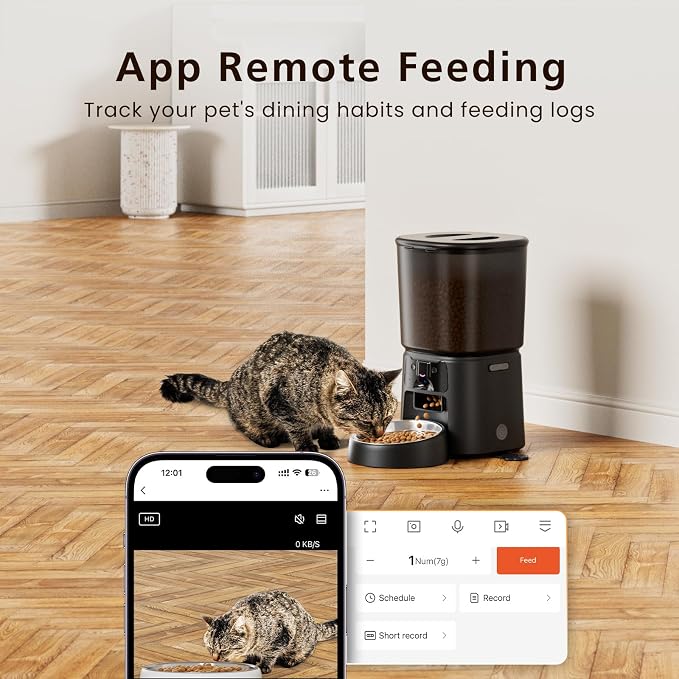 Automatic Cat Feeder with Camera, 4L WiFi Smart Pet Feeder with APP Control, 1080P HD Video,Night Vision,Voice Call, Motion Detection, Dual Power Supply, Supports 5GHz/2.4GHz,for Dogs Cats, Small-Pet