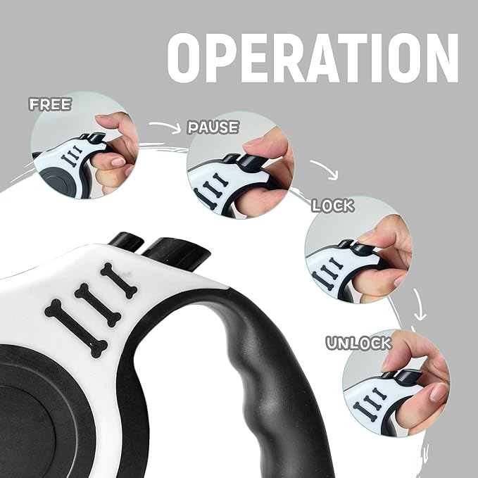 LIEVUIKEN Retractable Dog Leash Automatic Telescopic Tractor Dog Tape, Pet Tape 10/16 FT Durable and Convenient, with Folding Bowl, Dispenser, Rubbish Bags, Suitable for Small and Medium Dogs