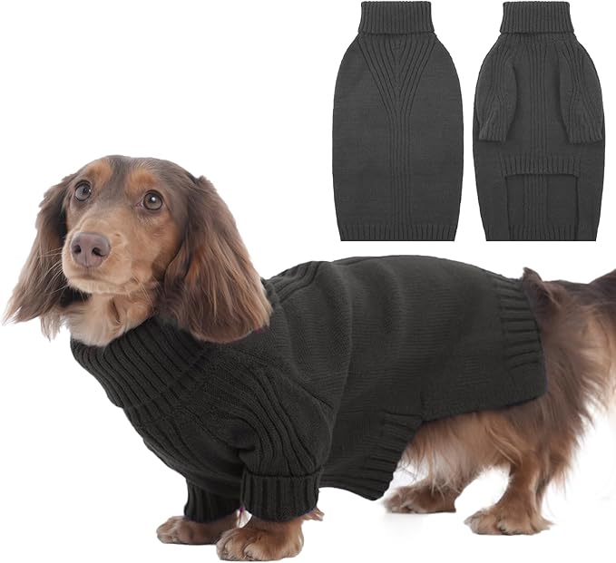 IECOii Dachshund Sweater,Turtleneck Dog Sweater for Small Medium Dogs Girl Boy,Stretchy & Breathable,Warm Knitted Pullover Coat,High Neck Knitwear for Cold Weather Indoor & Outdoor Wear (Grey,M)