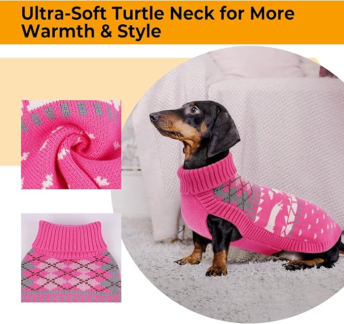 Lelepet Dachshund Sweater, Turtleneck Dog Sweaters for Small Dogs, Warm Pullover Knitted Pet Coat, Cold Weather Dachshund Clothes, Fall/Winter Cozy Outfit (XS-XL)