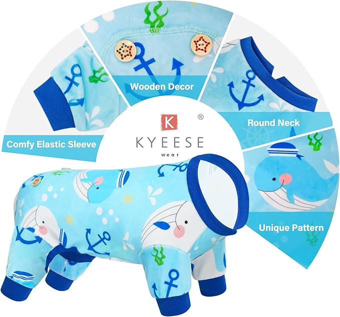 KYEESE Dog Pajamas Velvet Dog Pajamas Medium Sized Dogs Soft Dogs Clothes Pjs with Whale Pattern Stretchy Pet Jammies Coat Comfy Pet Onesie Costume, 2X-Large