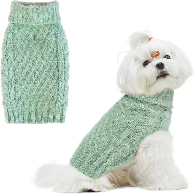Turtleneck Small Dog Sweaters - Classic Cable Knitwear Winter Coat for Small Medium Dogs Male Female Puppy Dog Cold Weather Clothes Girls Boys, Green, M