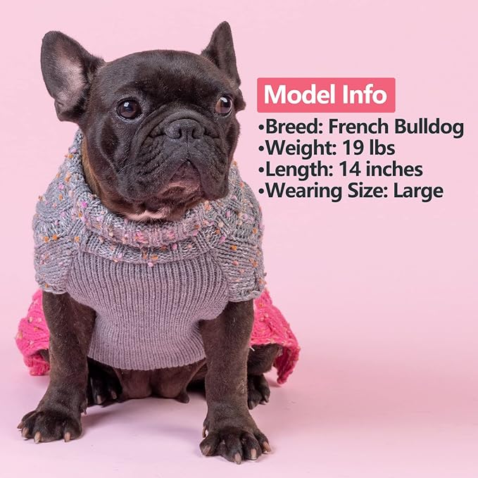 KYEESE Dog Sweater Color Block with Fuzzy Thread Knitted Turtleneck Knitwear with dots in a Variety of Colors Dog Sweater for Large Dogs Fall Winter Dogs Clothes, Pink, XXL