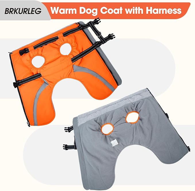 BRKURLEG Dog Winter Jackets for Medium Dogs, Dog Coat with Harness Built in, Dogs Snowsuits with Zipper, Waterproof Windproof Pet Puffer Jacket Fleece Vest for Beagle, Pug, Orange L