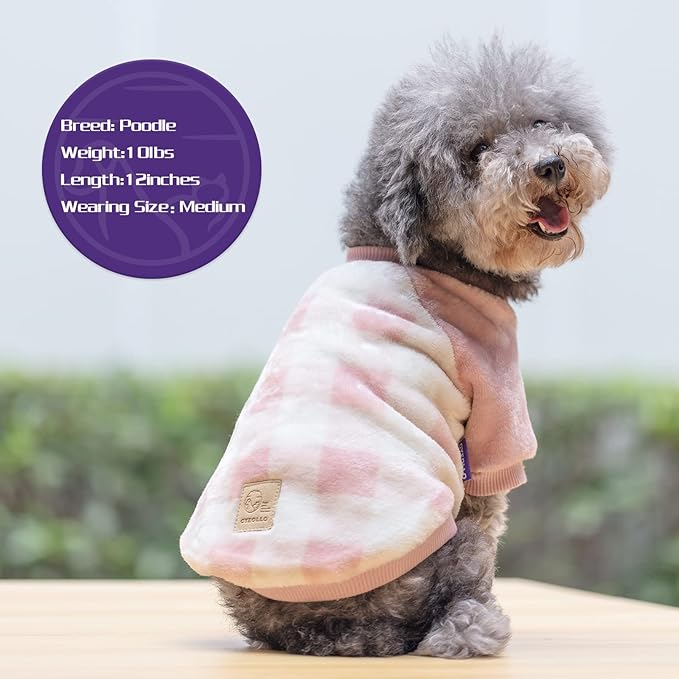 cyeollo Dog Christmas Sweater Buffalo Plaid Dog Flannel Winter Sweatshirt Coats Pink Pet Clothes for Small Dogs Size XL
