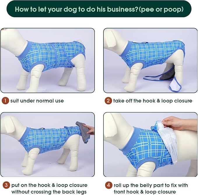 Kuoser Dog Recovery Suit for Female Male Dogs, Post-Surgery Bodysuit for Spay Neuter, Dog Onesie After Surgery, Anti-Licking Pet Surgical Recovery Suit, Blue S