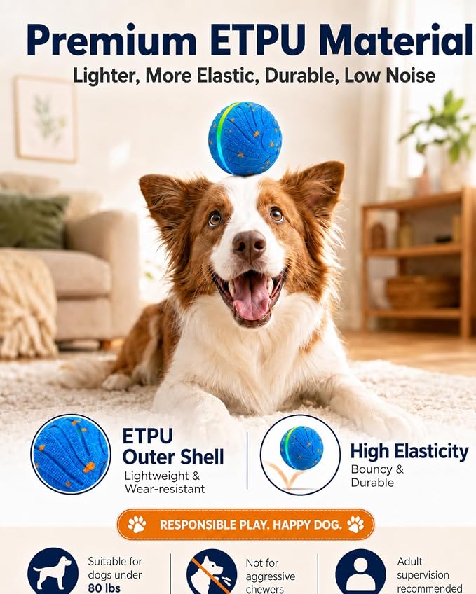 Xeuch Smart Interactive Dog Toy Balls, Automatic Moving Ball for Medium and Large Dogs, ETPU New Material, Motion Activated Rolling & Rotating Bouncy Toys for Dog Enrichment & Stimulation
