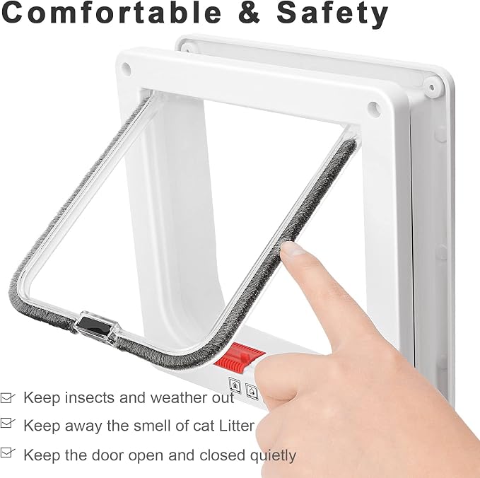 Lessmon Cat Door, XL, 4-Way Lock, Outer Size 9.88x9.25x2.16in | 4-Way Lock for Pet Safety, Weatherproof & Durable, Easy DIY Installation, Fits Doors, Windows & Walls