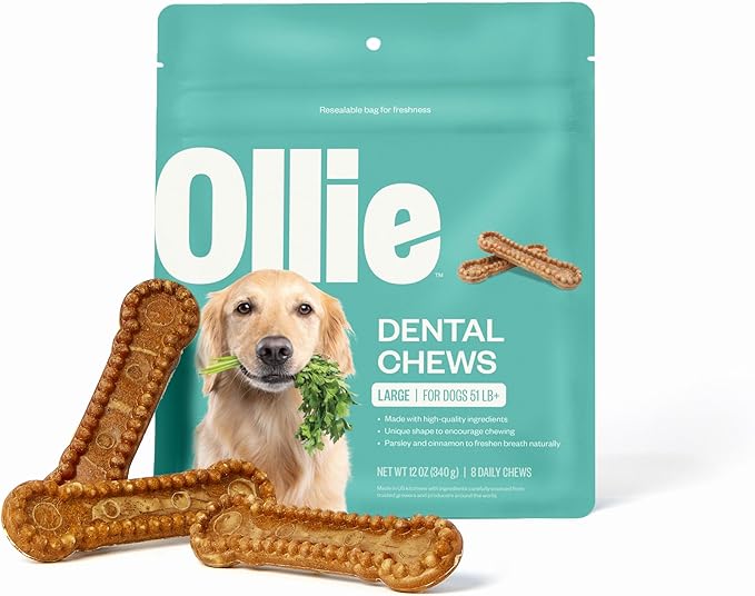 Ollie Dental Chews for Large Dogs, 12 Oz, Fresh Breath, Teeth Cleaning Treats, Sticks for Dog Oral Care, with Parsley and Cinnimon, for Pups 51 lbs and Above
