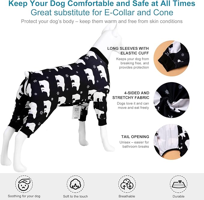 LovinPet Pitbull Clothes for Dogs Stretch Cotton Pet Shirts with Animal Print, Full Coverage Dog Clothing Perfect to Prevent Licking Wounds After Surgery for Medium & Large Dogs, Black XL