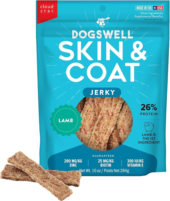 Dogswell Skin & Coat Jerky Dog Treats, Lamb, 10 oz. Bag