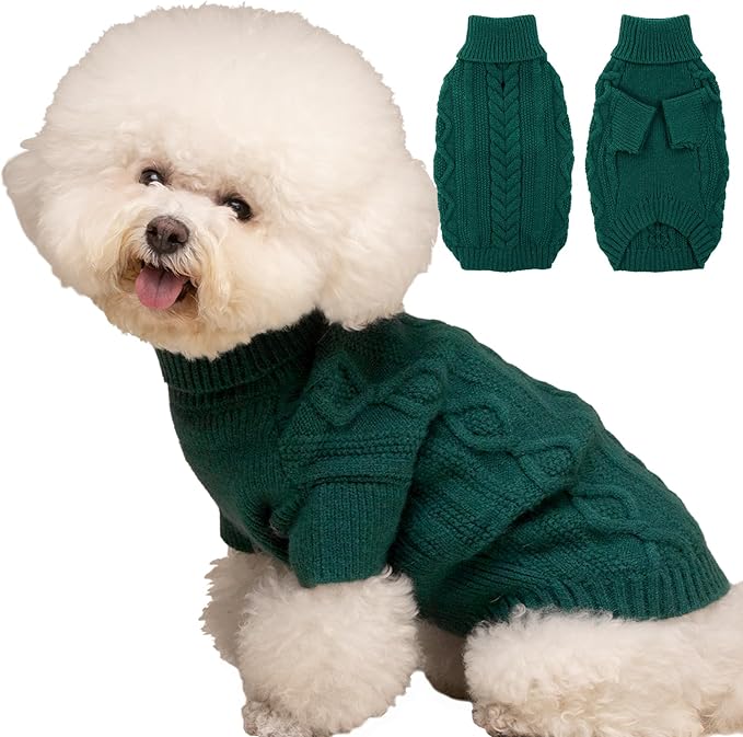 PeacockGreen Classic Dog Knit Sweater - Warm Holiday Turtleneck for Large Dogs, Easy On & Off with Harness Hole - Dachshund, Frenchie