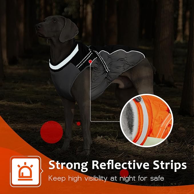 Dog Winter Coat with Harness, Dog Jacket, Pet Clothes with Zipper on Back, Waterproof Windproof Warm Vest, Reflective Cold Weather Coats, for Small Medium Large Dogs, Thick, Orange, S