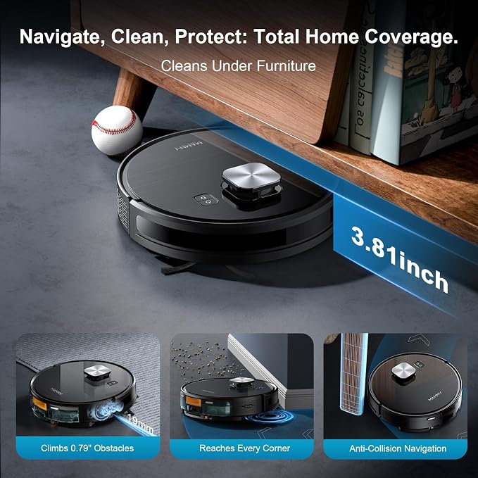 Robot Vacuum,11500Pa Suction,LiDAR Navigation,Self-Emptying,Pet Hair | 90-Day Hands-Free Cleaning 160-Minute Long Runtime Multi-Floor Map Room-Based Cleaning Control Alexa Google Assistant Support