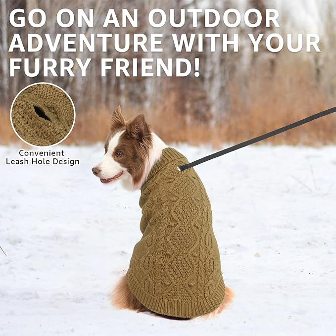 SCENEREAL Fall Knitted Dog Sweater for Large Medium Small Dogs, Cat Dog Winter Coat Warm Sweatershirts Outfits, Classic Pet Clothes with Leash Hole, Soft Pet Knitwear Apparel for Girls Boys, Beige M
