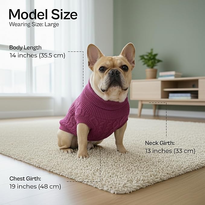 Parisian Pet 'Cable Knit' - Warm & Stylish Pet Sweater in Raspberry for Dogs & Cats - Valentine's Day