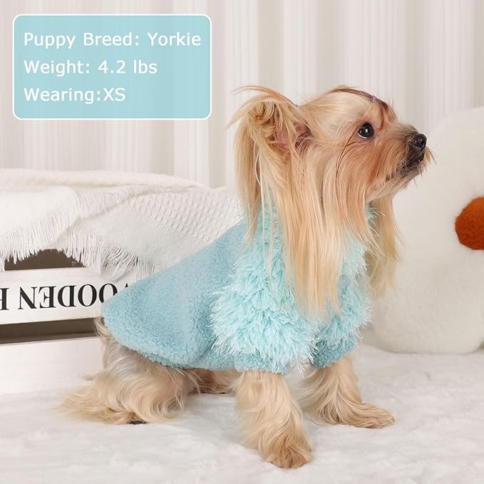 Small Dog Sweater Turtlenecks Dog Sweaters for Small Dogs Winter Fleece Doggy Clothes Puppy Outfits Cold Warm Pet Sweater Puppy Coat Doggie Jacket for Chihuahua Yorkie Teacup Cat Apparel, Cyany, XS