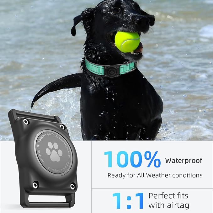 Upgrade Dog Collar with AirTag Holder, IP68 Waterproof, Aqua, S | Built-in Water Resistant AirTag holder, 1000D Nylon, Reflective Stitching for Night Visibility, Soft padding for Comfort