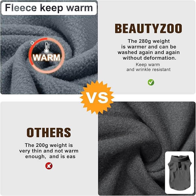 BEAUTYZOO Dog Fleece Vest Sweater Winter Jacket for Small and Medium Dogs with D-Ring Leash Cold Weather Coat Hoodie for XS S M Dogs Boy or Girls