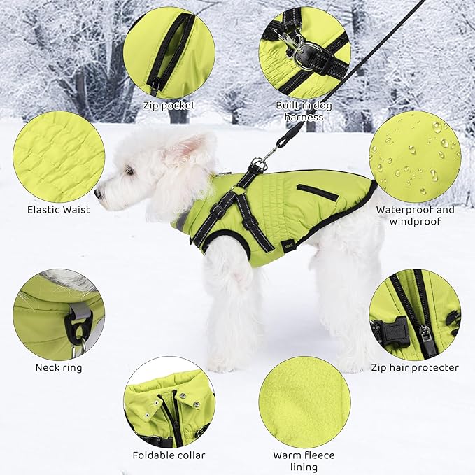 Gyuzh Dog Coat with Harness,Dog Coats for Small Dogs,Warm Fleece Winter Puppy Jacket,Waterproof Jacket with Harness Built in for Small Medium Large Dogs