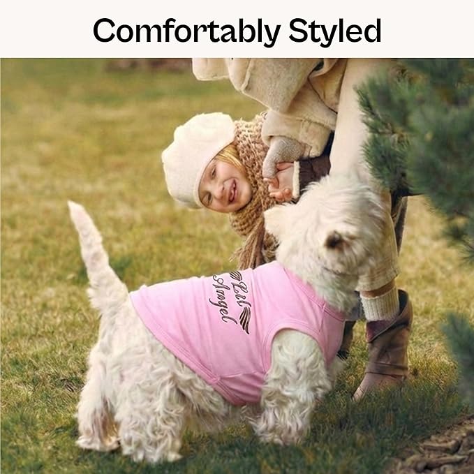 Parisian Pet Dog Tshirt - Embroidered “ Lil Angel “ Girl Dog Shirt - 100% Cotton, Lightweight Clothes Female - Sleeveless Pink Dogs Tee Shirts - 3XL