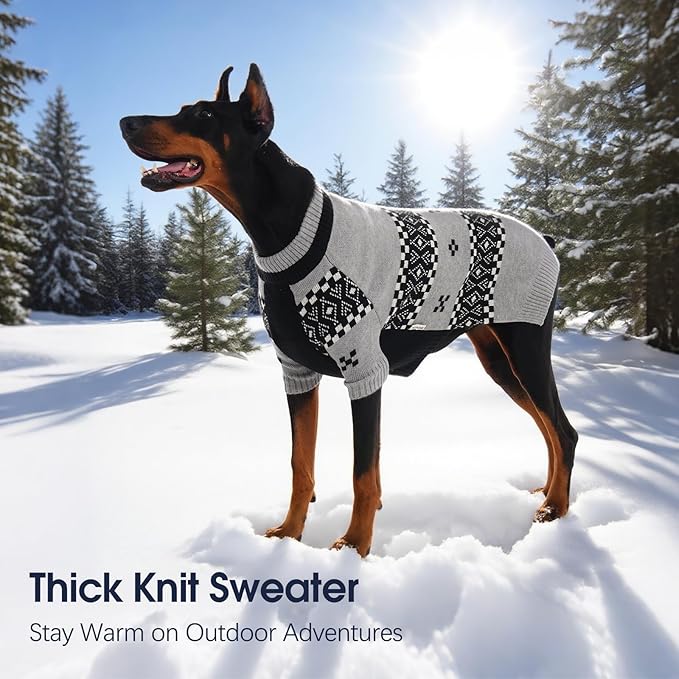 IECOii XXXL Dog Sweater for Extra Large Dogs Boy, Big Boy Dog Winter Sweaters with Mid Neck, Doberman Sweater for Dogs Large Breed, Easy On Pullover Knitwear for Cold Weather, Grey, 3XL