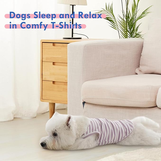 3 Pack XL Purple Striped Dog Tshirts for Medium Dogs,Lightweight Sleeveless Tee for Spring&Summer,Indoor/Outdoor Breathable and Lightweight,Cute Party Photo Dress(Purple,XL)