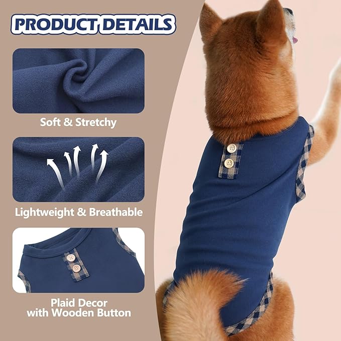 KYEESE 2Pack Dog Shirt Soft Sweatshirt Lightweight Vest Pullover T-Shirt Stretchy Fleece Coats Sleeveless Clothes Sweater for Small Dogs, Navyblue+Green, Medium