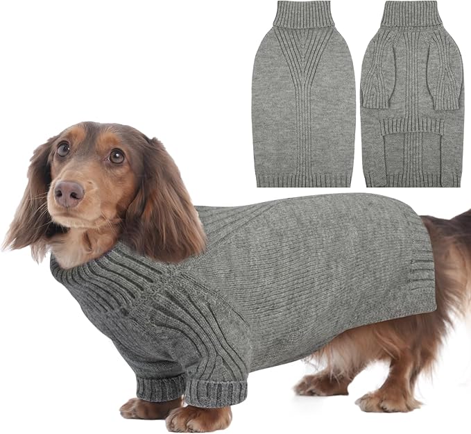 IECOii Dachshund Sweater,Turtleneck Dog Sweater for Small Medium Dogs Girl,Stretchy & Breathable,Warm Knitted Pullover Coat,High Neck Knitwear for Cold Weather Indoor & Outdoor Wear (Light Grey, M)