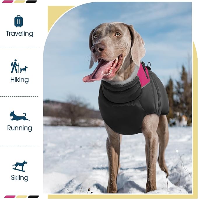 ROZKITCH Dog Jacket for Cold Weather, Dog Coat for Autumn Winter with Turtleneck, Pet Clothes with Adjustable Buckles, Soft Warm Pet Clothing with Reflective Strip for Medium Large Dogs Black 4XL