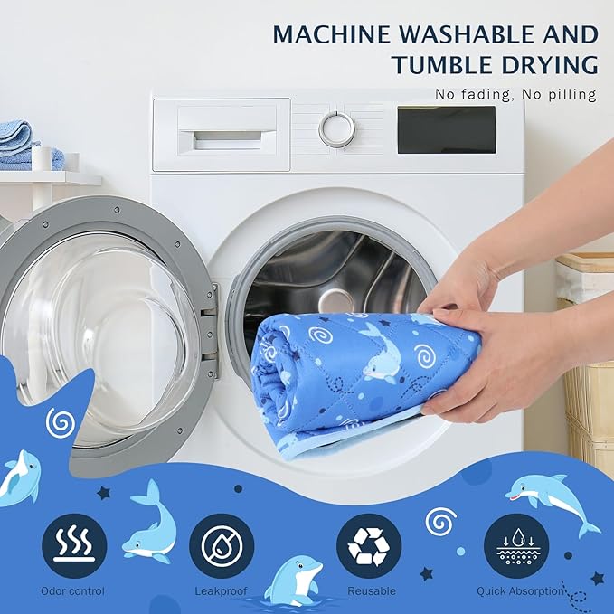 IEUUMLER Washable Pee Pads for Dogs, 2 Pack Non-Slip & Waterproof Pack Whelping Pad, Reusable Washable Puppy Potty Training Pad with Fast Absorbent for Playpen EU007 (Dolphin, 36"X41"-2pcs)