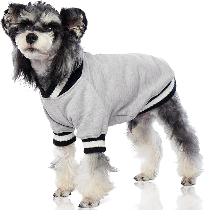 FUAMEY Dog Pullover Sweatshirt, Warm Dog Clothes, Soft Pet Fleece Sweater, Cute Doggie Outfit for Small Medium Dogs, Grey