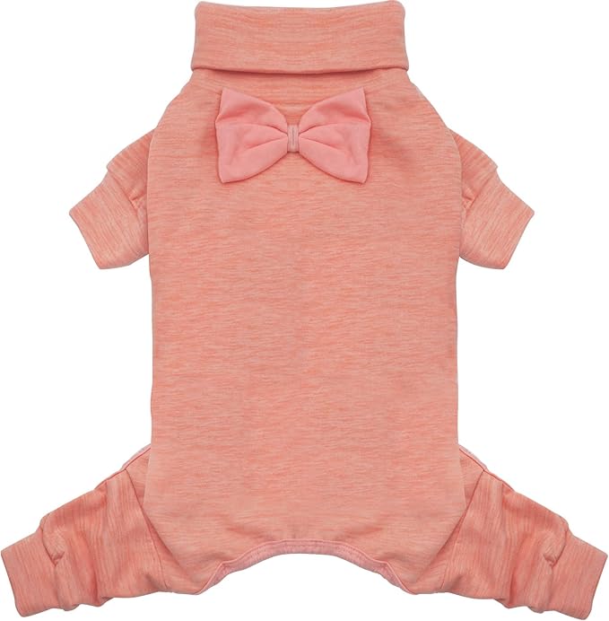 KYEESE Dog Coats Turtleneck Stretchy Pet Pjs Dog Sweater Super Soft Warm Material Dogs Pajamas with Bowtie Dog Onesie for Small Dogs Cold Weather Coat, Pink,L