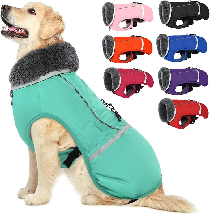 QBLEEV Warm Reflective Dog Jacket, Waterproof Winter Coat With Turtleneck, Thick Fleece Snowsuit Christmas Vest for Cold Weather - Small Medium Large Dogs 3XL