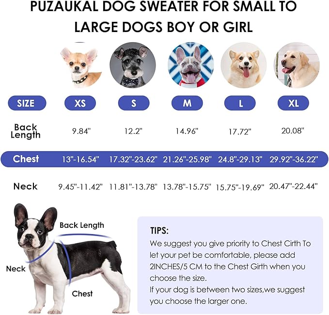 Dog Sweater,Adjustable Dog Sweaters for Small, Medium and Large Dogs Boys Girls, Dachshund Chihuahua Fleece Dogs Sweater(Blue,M)