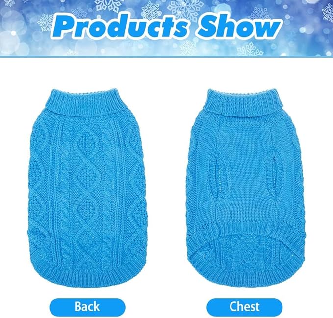 BINGPET Thermal Knitted Dog Sweater for Small Medium Large Dogs,Winter Dog Cat Coat Warm Sweartershirts Outfits,Classic Cable Knit Turtleneck Pullover Dog Jumper Coat Warm Sweartershirts