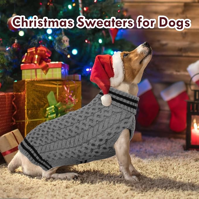 Dog Sweaters for Large Dogs, Fall Turtleneck Knit Fleece Sweater, Warm Soft Stretchy Pullover for Cold Weather, Thick Winter Christmas Sweaters for Dogs Girl Boy, Grey XXL