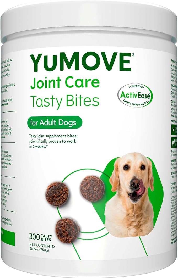 Yumove Dog Joint Supplement, Hip and Joint Supplement for Dogs with Glucosamine Chondroitin, Hyaluronic Acid, Green Lipped Mussel and Omega 3, Dog Hip and Joint Aches and Stiffness (300 Tasty Bites)