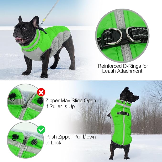 Warm Dog Jackets for Large Dogs, Waterproof Dog Coat with Harness Built in, Zipper Clousure, Fleece Lining for Cold Weather Outdoor Walks, Pet Snowsuit for Shiba Inu, French Bulldog - L