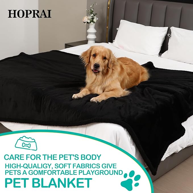 HOPRAI Dog Blanket, Waterproof Reversible Sherpa Fleece Throw Blanket, Furniture Cover for Bed, Couch, Sofa Protection from Liquid Pee and Pet Fur of Puppy, Cat (Black S28*39inches)