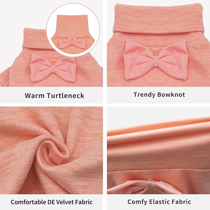 KYEESE Dog Coats Turtleneck Stretchy Pet Sweater Super Soft Warm Material Dogs Pajamas with Bowtie Dog Onesie for Small Dogs Cold Weather Coat, Pink,M
