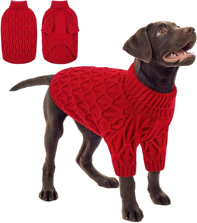 Queenmore Dog Sweaters for Large Dogs Girls Boys,Warm Pullover Extra Large Dog Sweater,Dogs Christmas Sweaters,Classic Turtleneck Thick Clothes for Extra Large Pets, Pitbull, Boxer(Red,2XL)