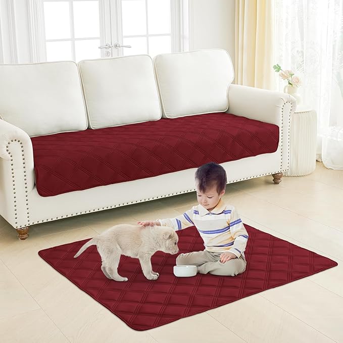 Smiry Waterproof Dog Bed Cover Blanket 40x80, Soft Reversible Pet Blanket, Washable Leakproof Cats Dogs Couch Cover for Sofa, Couch, Furniture, Lattice, Wine Red/Wine Red